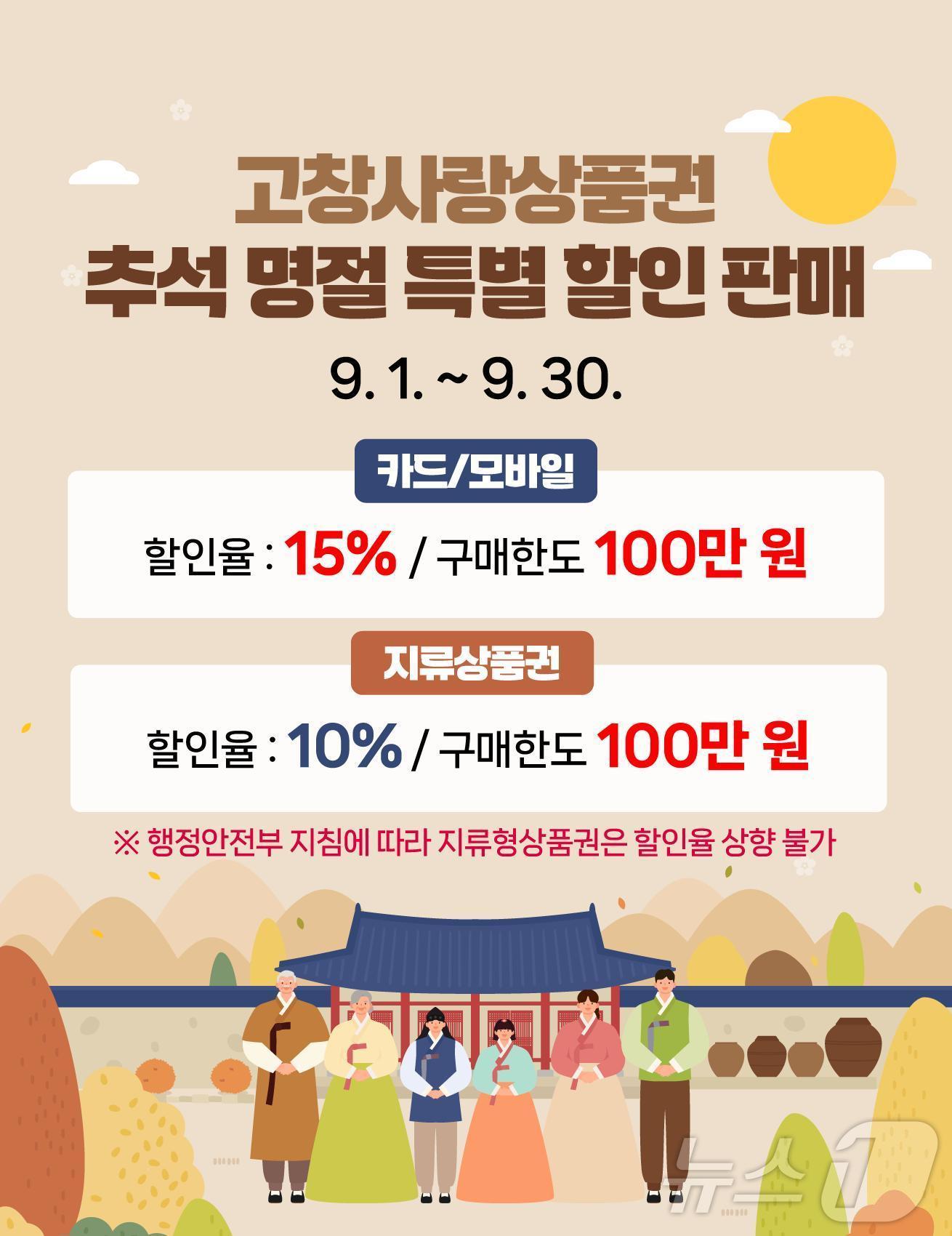 고창사랑상품권, 추석명절 특별할인 판매 안내문&#40;고창군 제공&#41;2024.8.29/뉴스1 