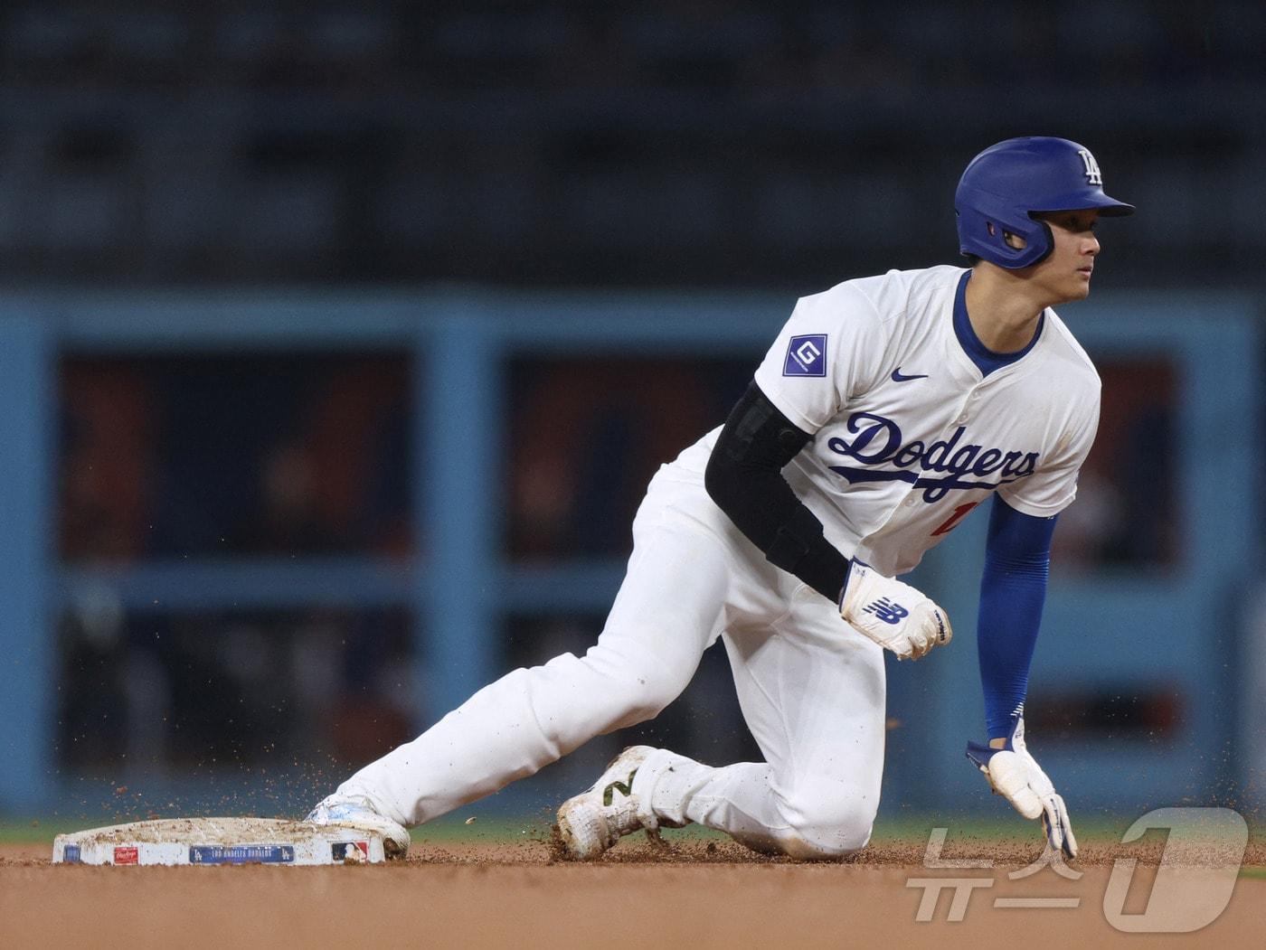 29일&#40;한국시간&#41; LA 다저스타디움에서 열린 볼티모어 오리올스전에서 홈런과 도루를 추가한 오타니 쇼헤이. ⓒ AFP=뉴스1