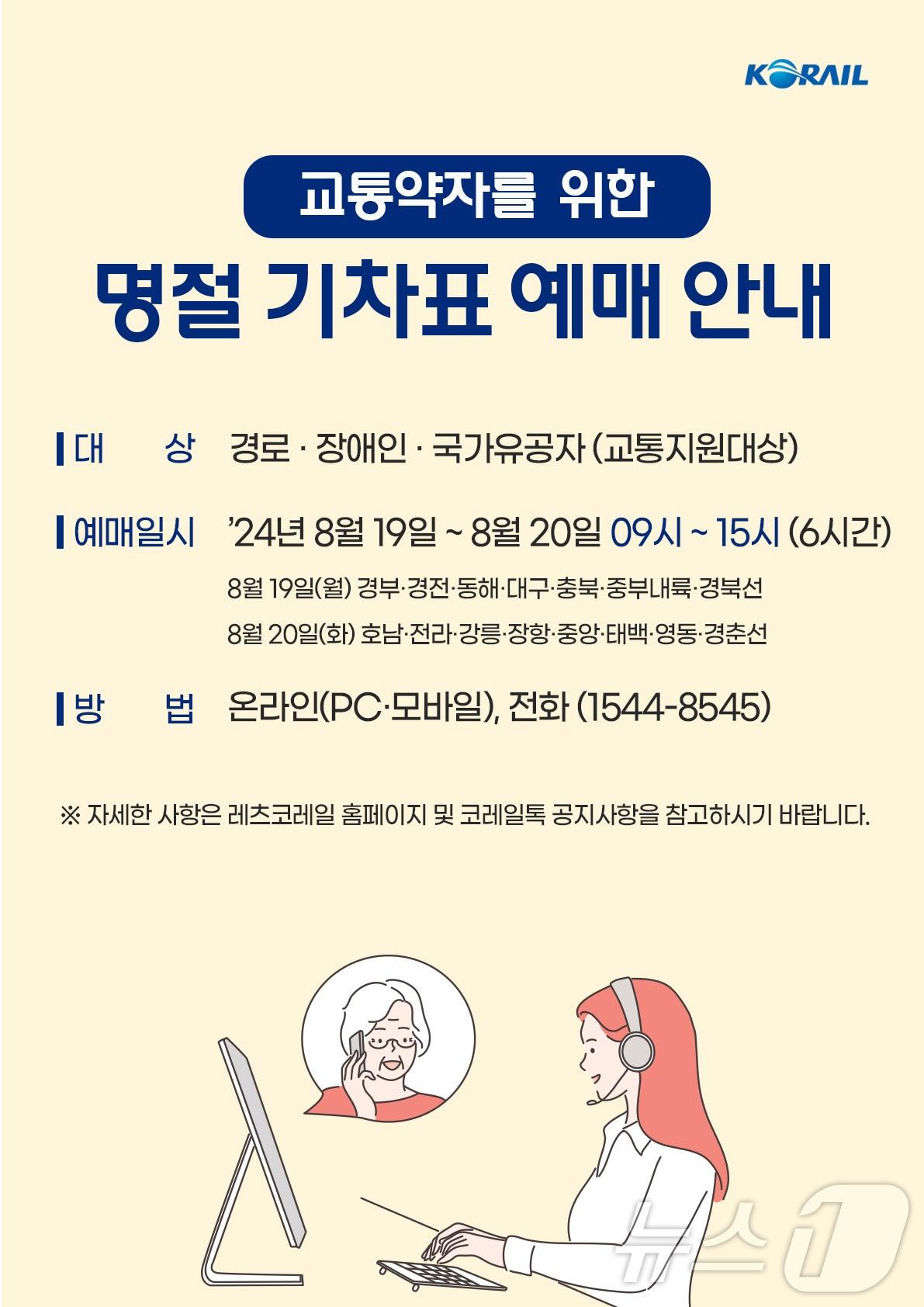  ‘2024년 추석 열차승차권’ 교통약자 예매 안내 포스터. &#40;코레일 제공&#41;/뉴스1