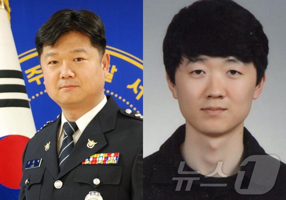  충북 충주경찰이 순찰 중 80대 치매 노인을 구조한 일이 뒤늦게 알려졌다. 왼쪽부터 이재혁 경위, 허용우 경사.&#40;충주경찰서 제공&#41;2024.9.10/뉴스1