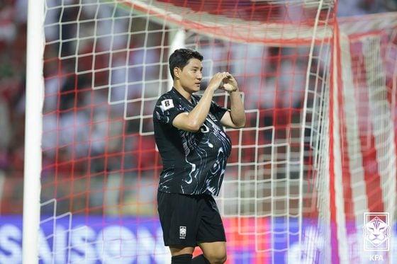 주민규의 오만전 쐐기골이 한국 a매치 가장 늦은 시간 득점으로 기록됐다. &#40;대한축구협회 제공&#41; 2024.9.10/뉴스1