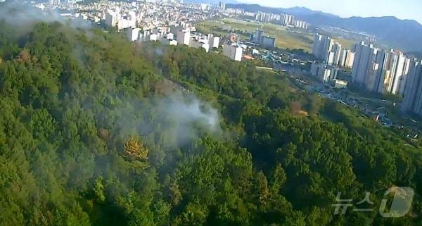 10일 오후 3시 56분쯤 경남 밀양시 내이동 한 야산에서 불이 나 산림당국이 진화에 나섰다.&#40;산림청 제공&#41;