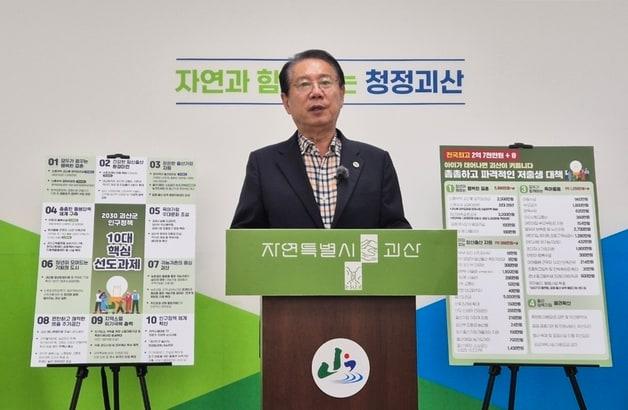 송인헌 괴산군수가 2030년까지 추진할 인구정책 추진전략을 발표하고 있다.2024.9.11 ⓒ News1 엄기찬 기자