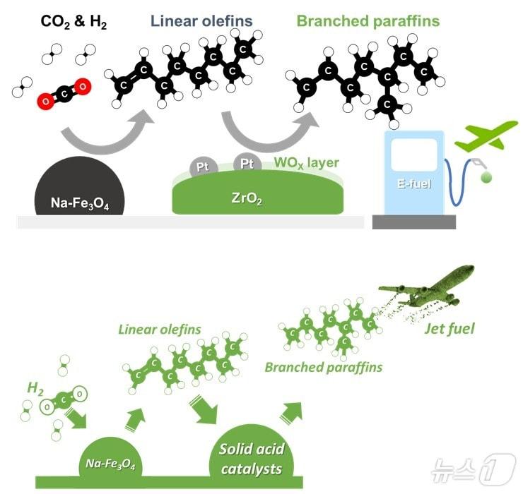철 촉매 및 산 촉매 기반의 이산화탄소 직접수소화 반응을 통한 이소파라핀 생성 조성도. &#40;UNIST 제공&#41;