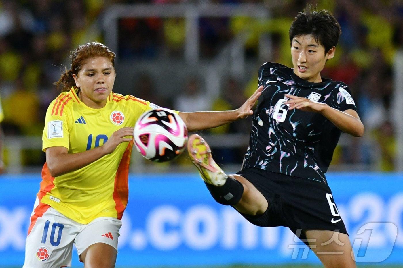 한국 여자 U20 대표팀이 콜롬비아와의 월드컵 16강전서 패했다.  ⓒ AFP=뉴스1