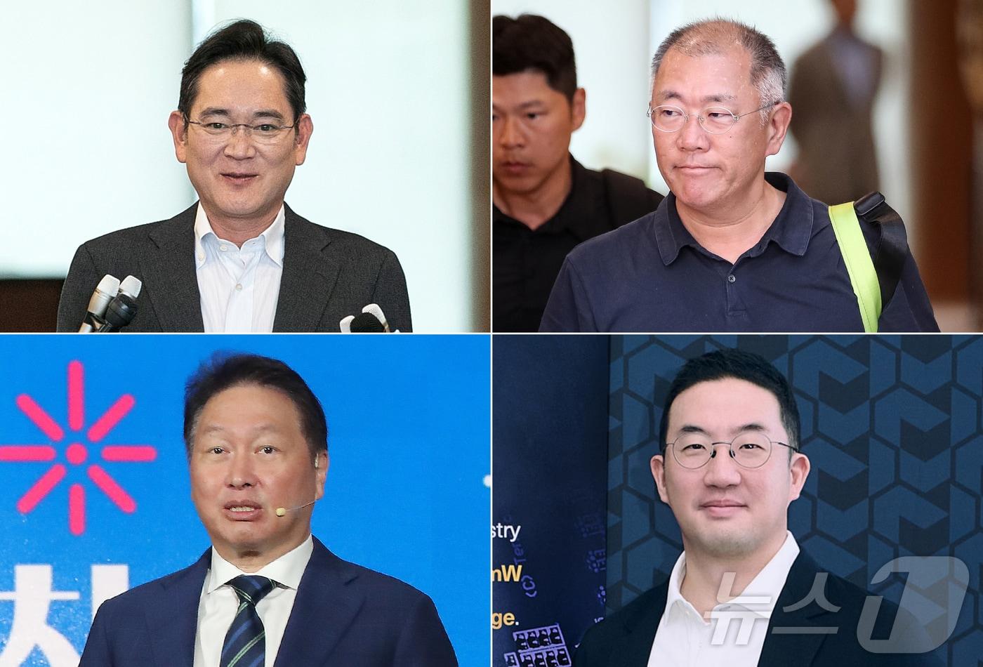 이재용 삼성전자 회장, 정의선 현대차그룹 회장, 구광모 LG그룹 회장, 최태원 SK그룹 회장.&#40;사진 왼쪽 위부터 시계방향으로&#41;ⓒ News1 양혜림 디자이너