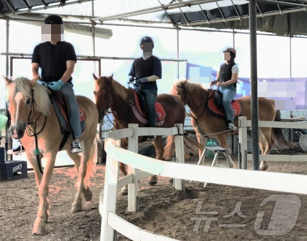 사고 직전 고 씨&#40;맨 뒤&#41; 일행이 말을 타고 있는 모습.&#40;피해자 제공&#41;./뉴스1