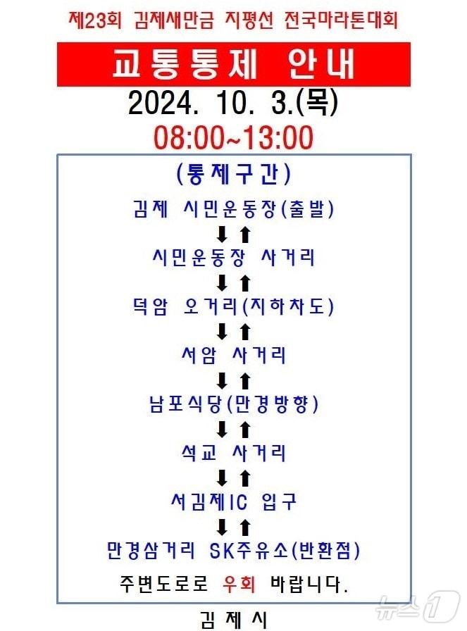 김제새만금 지평선 전국마라톤대회 교통통제 구간. 2024.9.24/뉴스1