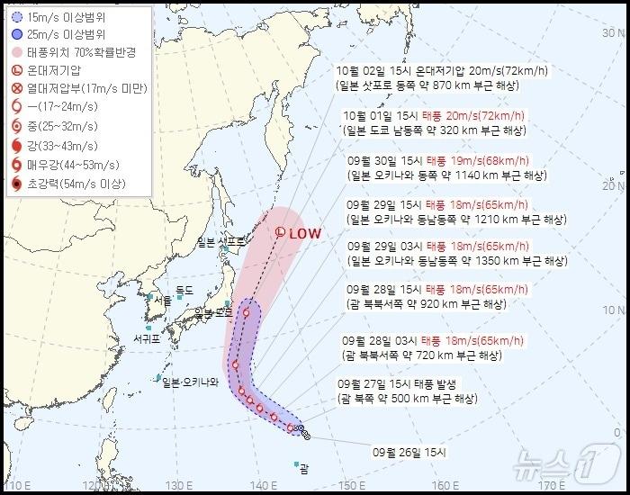 제17호 태풍 제비 예상 이동 경로&#40;기상청 제공&#41; ⓒ 뉴스1