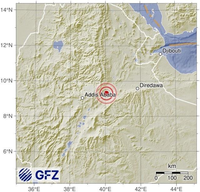 2일 에티오피아에서 발생한 지진 좌표도 갈무리. &#40;출처 : GFZ&#41;