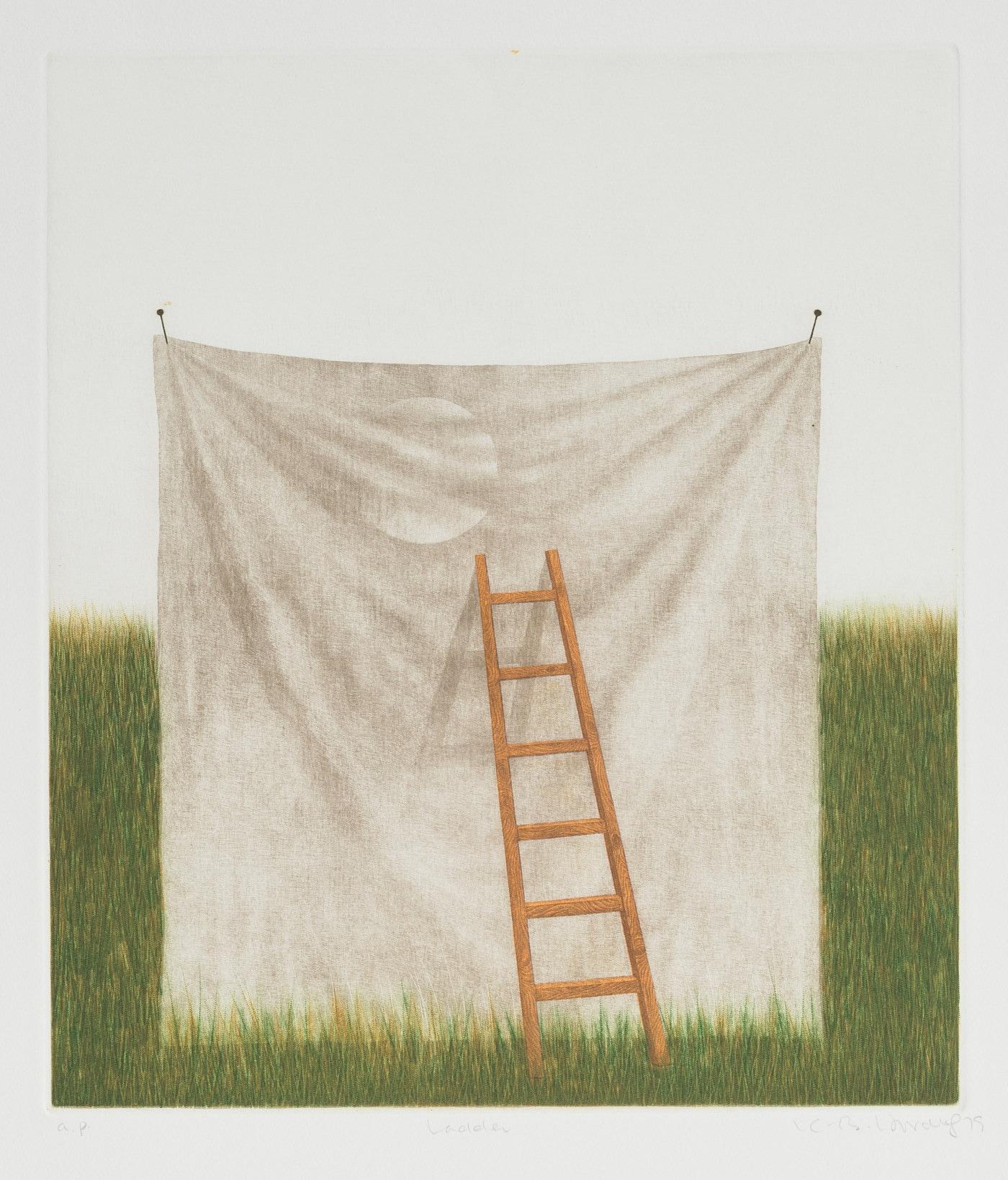 [초현실주의와 한국근대미술] 황규백, 사다리, 1979, 종이에 메조틴트, 66x50.5cm, MMCA 제공.