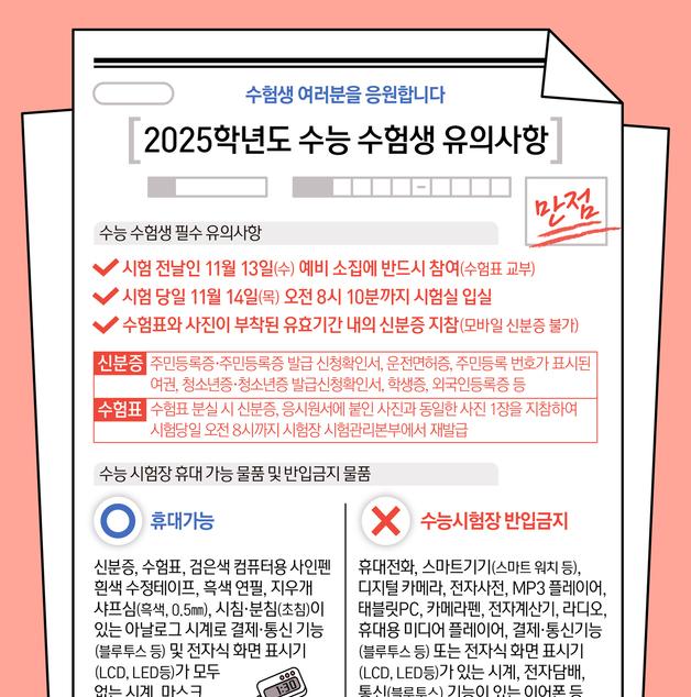 [오늘의 그래픽] 2025학년도 수능 수험생 유의사항