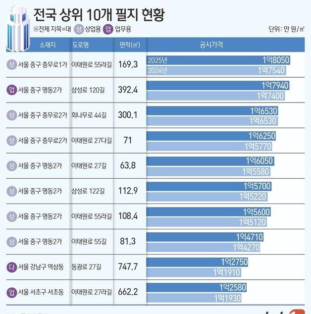 [그래픽] 전국 상위 10개 필지 현황