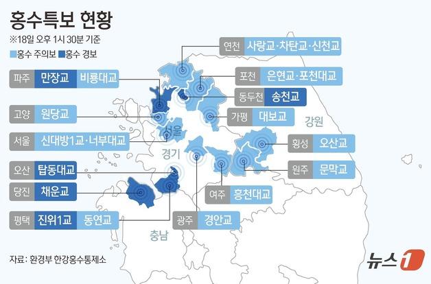 [그래픽] 홍수특보 현황(오후 1시 30분 기준)