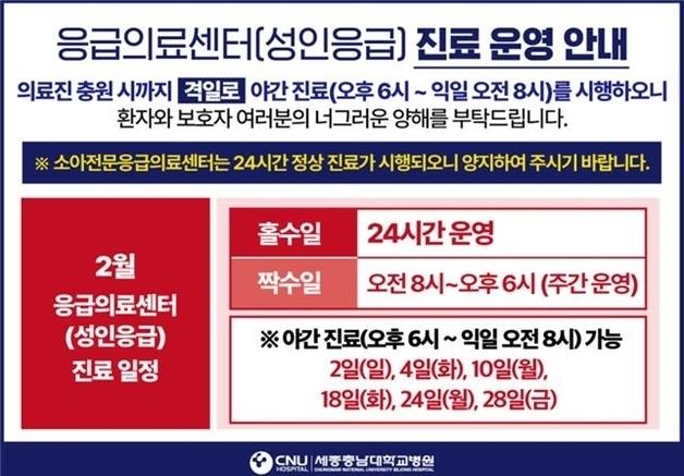 세종충남대병원 응급실 격일제 운영…짝수일 야간 운영 제한