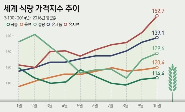 [그래픽]세계 식량 가격지수 추이