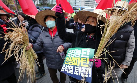 전국농민대회 '벼 들고 거리로'