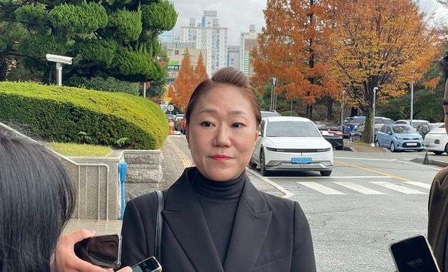 취재진에 둘러싸인  강혜경 씨