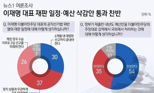 [그래픽] 뉴스1 여론조사-이재명 대표 재판 일정·예산 삭감안 통과 찬반