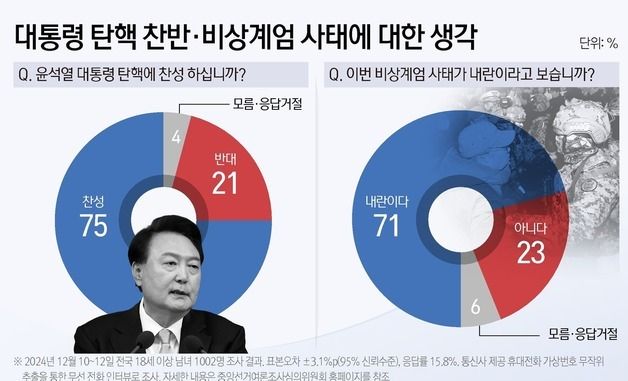 [그래픽] 대통령 탄핵 찬반·비상계엄 사태에 대한 생각