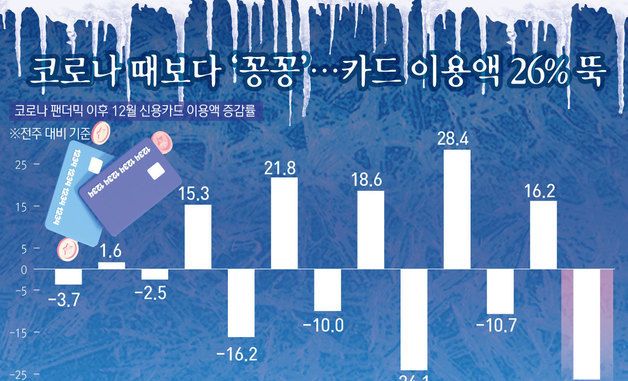 [오늘의 그래픽] 코로나 때보다 '꽁꽁'…카드 이용액 26% 뚝