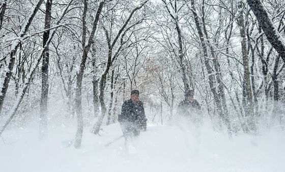 마니산 국민관광지는 제설작업 중