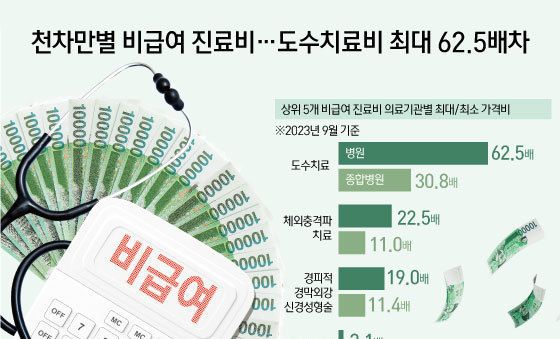 [오늘의 그래픽] 천차만별 비급여 진료비…도수치료비 최대 62.5배차